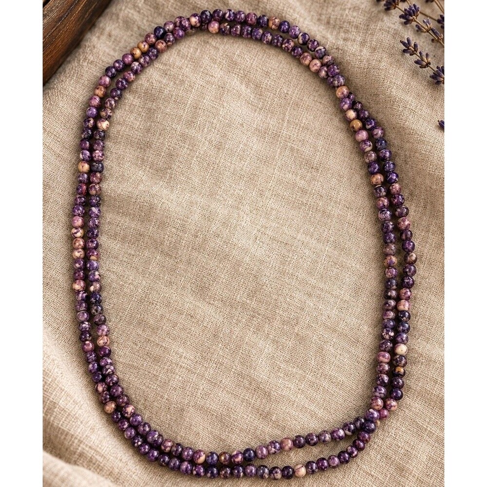 Vintage Purple Marbled Beaded Necklace Long Boho Layering Jewelry 34”